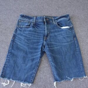 American Eagle Slim Straight Denim Shorts Blue Raw Hem Mens 34 x 32 Cut Off